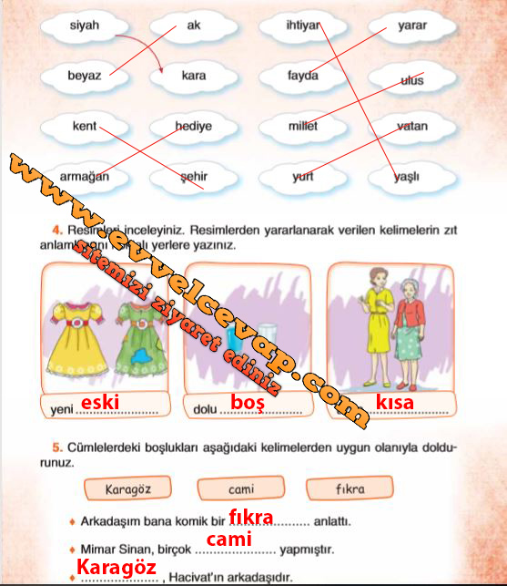 Resimleri inceleyiniz Resimlerden yararlanarak verilen kelimelerin zıt