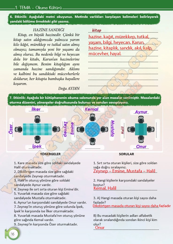 6 Sınıf Türkçe Ders Kitabı Sayfa 12 13 14 15 16 17 Cevapları Meb Yayınları