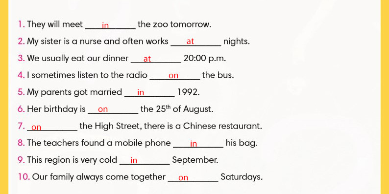 Write The Correct Preposition For Statements