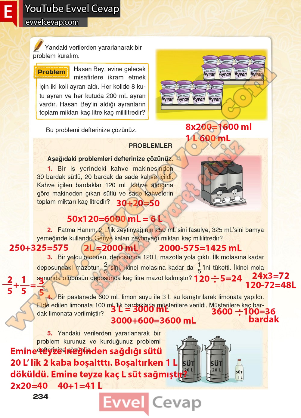 4 Sınıf Matematik Ders Kitabı Sevgi Sayfa 232 233 234 Cevapları