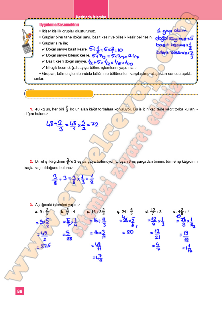 6 Sınıf Matematik Ders Kitabı Cevapları Koza Yayın Sayfa 88