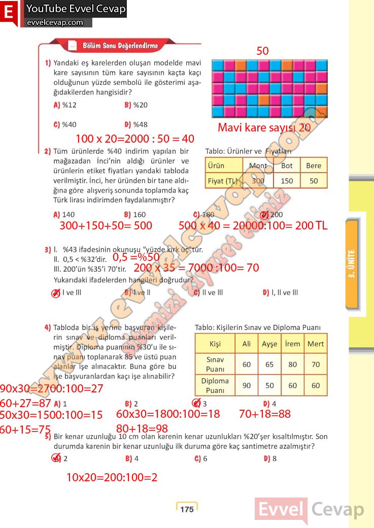 5 Sınıf Matematik Ders Kitabı Cevapları Meb Yayınları Sayfa 175