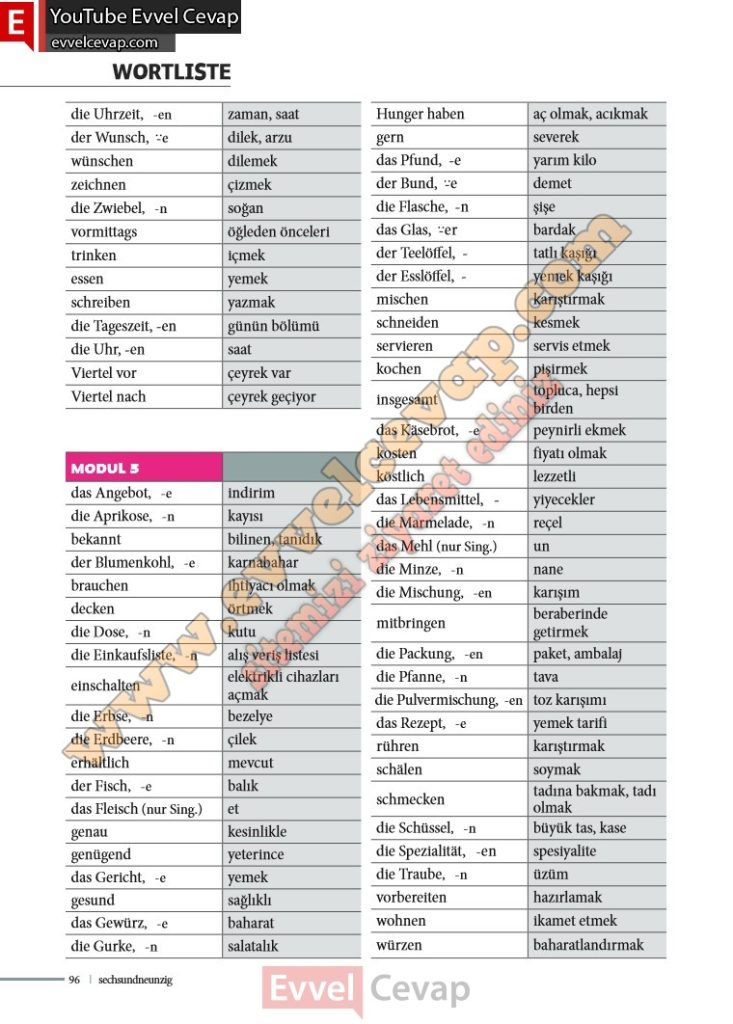 9 Sınıf Almanca Ders Kitabı Cevapları Meb Yayınları Sayfa 96