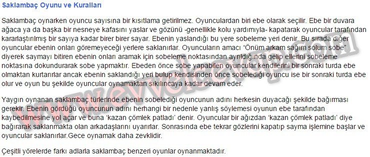 Bildiğiniz bir oyunu aşağıya kuralları ile yazınız