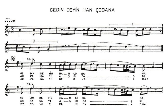 Arpaçayı Türküsünün Notaları