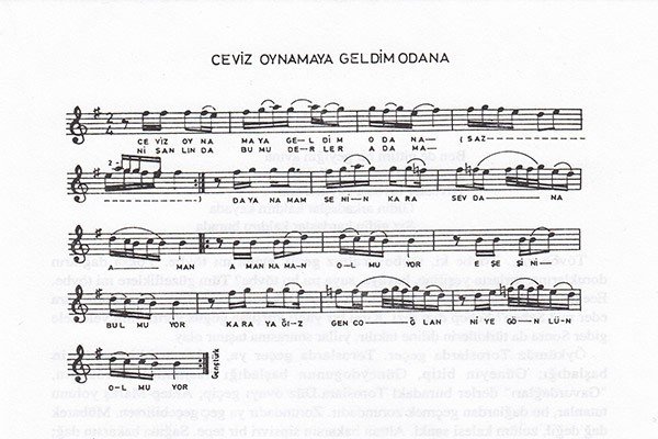 Ceviz Oynamağa Gelmiş Odama (Ceviz Oynamağa Geldim Odana) Türküsünün Notaları