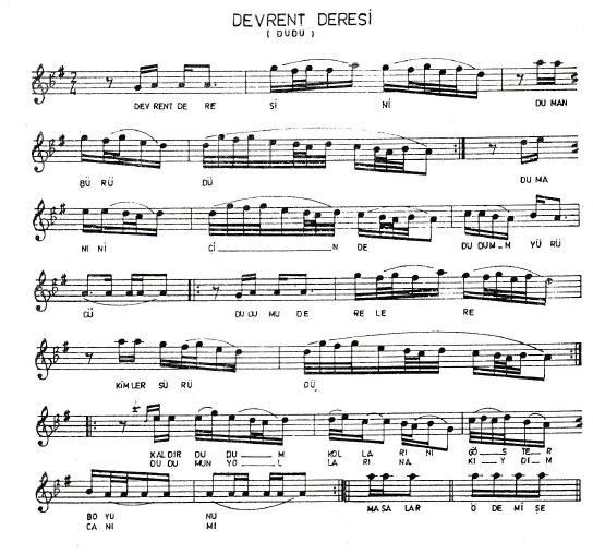 Devrent Deresini Duman Bürüdü (II. Varyant) Türküsünün Notası