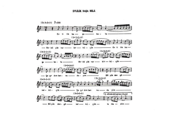 Evlilik Başa Bela Türküsünün Notaları