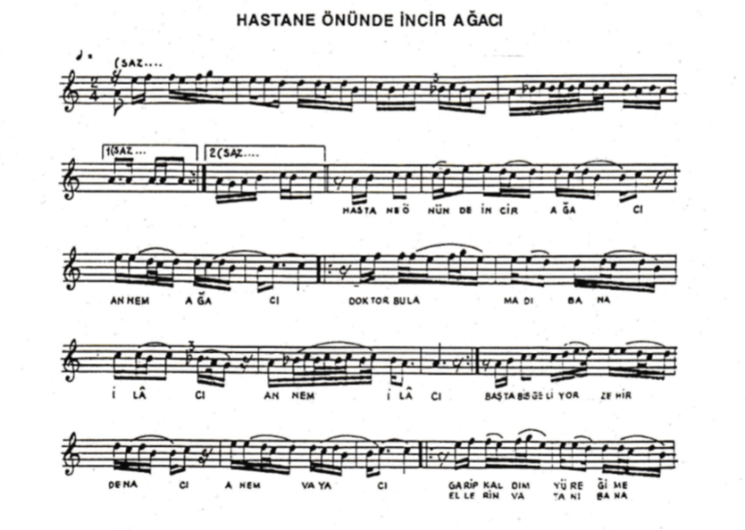 Hasatne Önünde İncir Ağacı Türküsünün Notaları