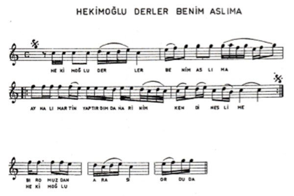 Hekimoğlu Türküsünün Notaları