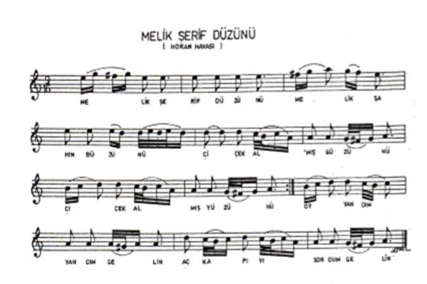 Melikşerif Düzü Türküsünün Notaları