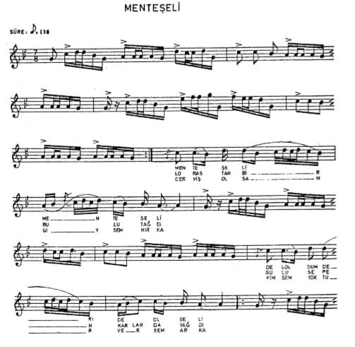 Menteşeli Türküsünün Notaları