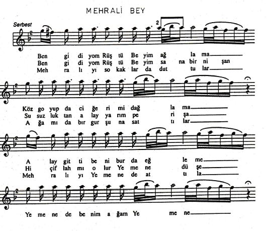 Mihrali bey Türküsünün Hikayesinin Notası