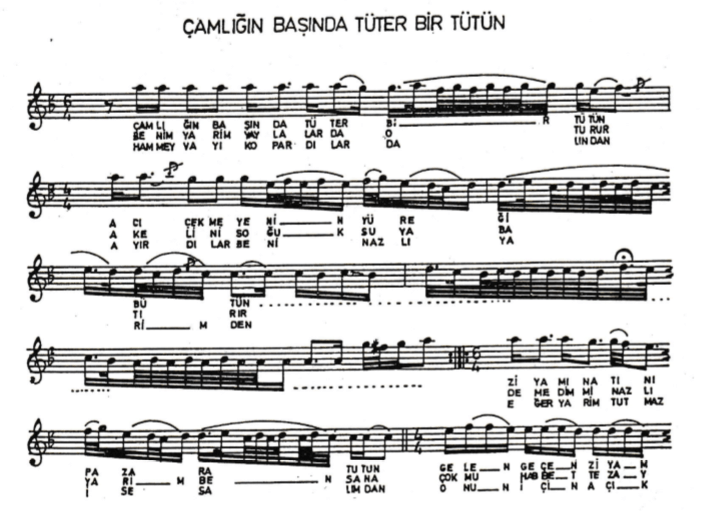 Çamlığın Başında Tüter Bir Tütün Türküsü Notaları