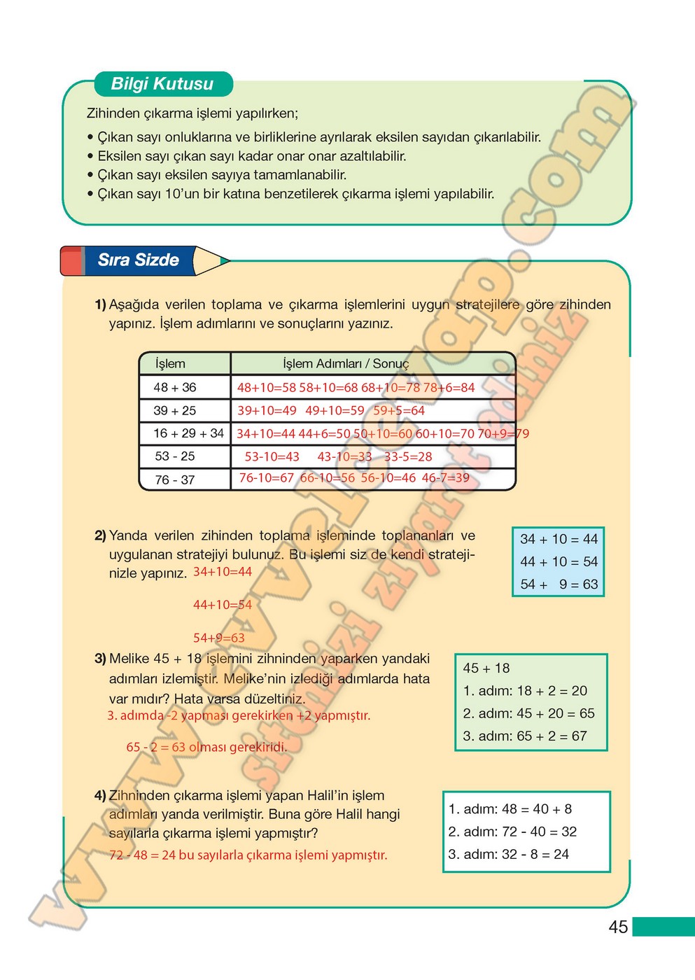 5. Sınıf Meb Yayınları Matematik Ders Kitabı Sayfa 45 Cevapları