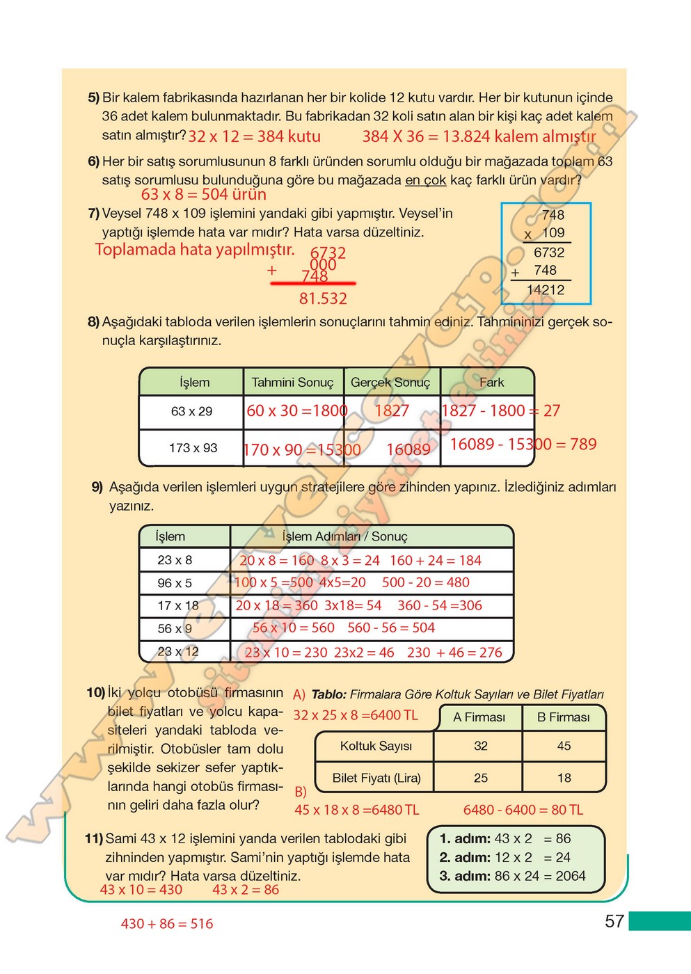 5. Sınıf Meb Yayınları Matematik Ders Kitabı Sayfa 57 Cevapları