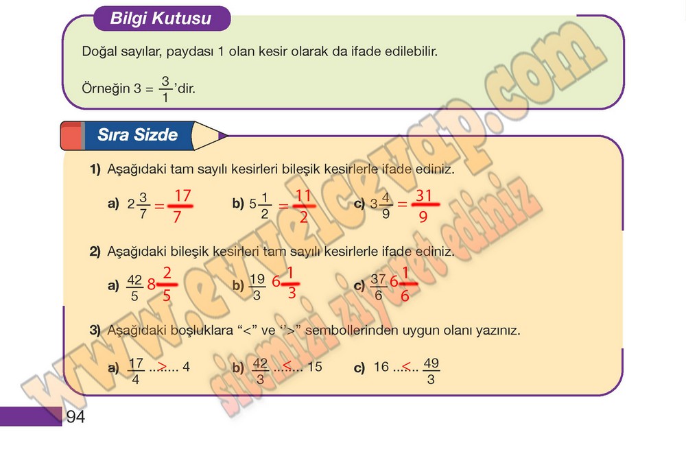 5. Sınıf Meb Yayınları Matematik Ders Kitabı Sayfa 94 Cevapları