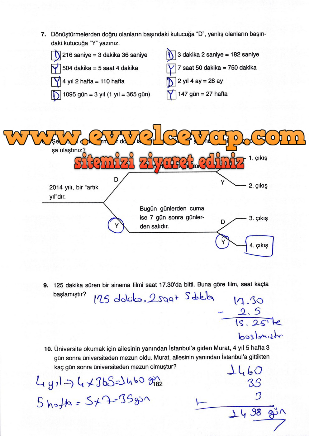 4. Sınıf Ata Yayıncılık Matematik Ders Kitabı Sayfa 182 Cevabı