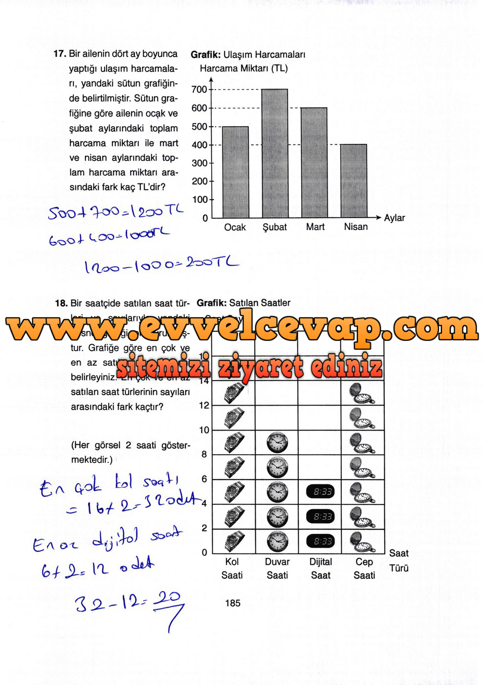 4. Sınıf Ata Yayıncılık Matematik Ders Kitabı Sayfa 185 Cevabı