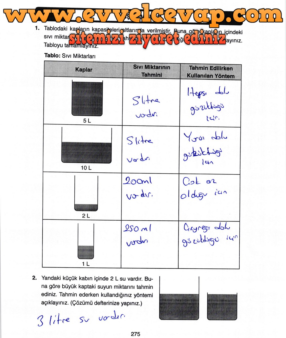 4. Sınıf Ata Yayıncılık Matematik Ders Kitabı Sayfa 275 Cevabı