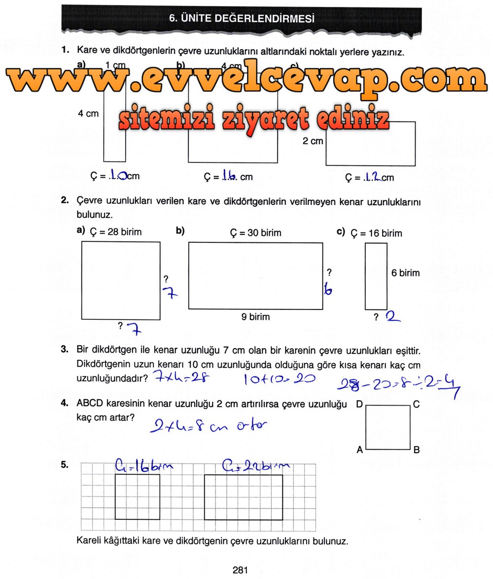 4. Sınıf Ata Yayıncılık Matematik Ders Kitabı Sayfa 281 Cevabı
