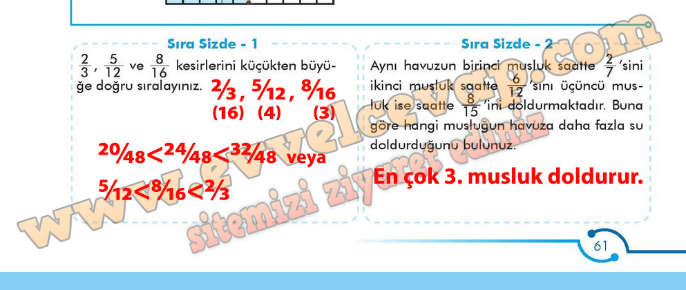 6. Sınıf Meb Yayınları Matematik Ders Kitabı Sayfa 61 Cevabı