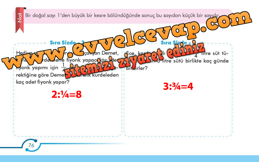 6. Sınıf Meb Yayınları Matematik Ders Kitabı Sayfa 76 Cevabı