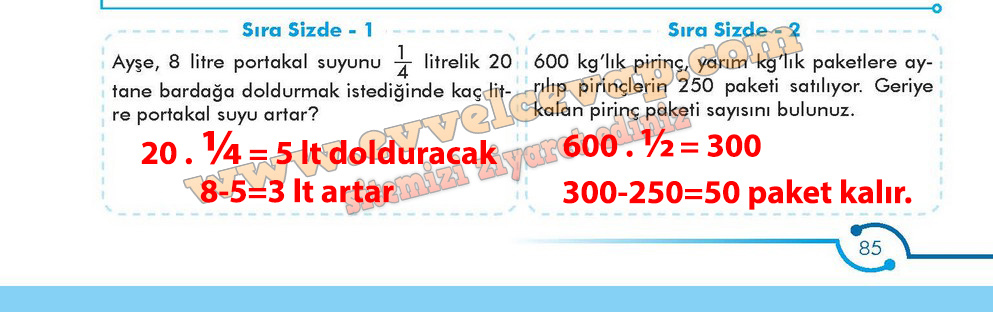 6. Sınıf Meb Yayınları Matematik Ders Kitabı Sayfa 85 Cevabı
