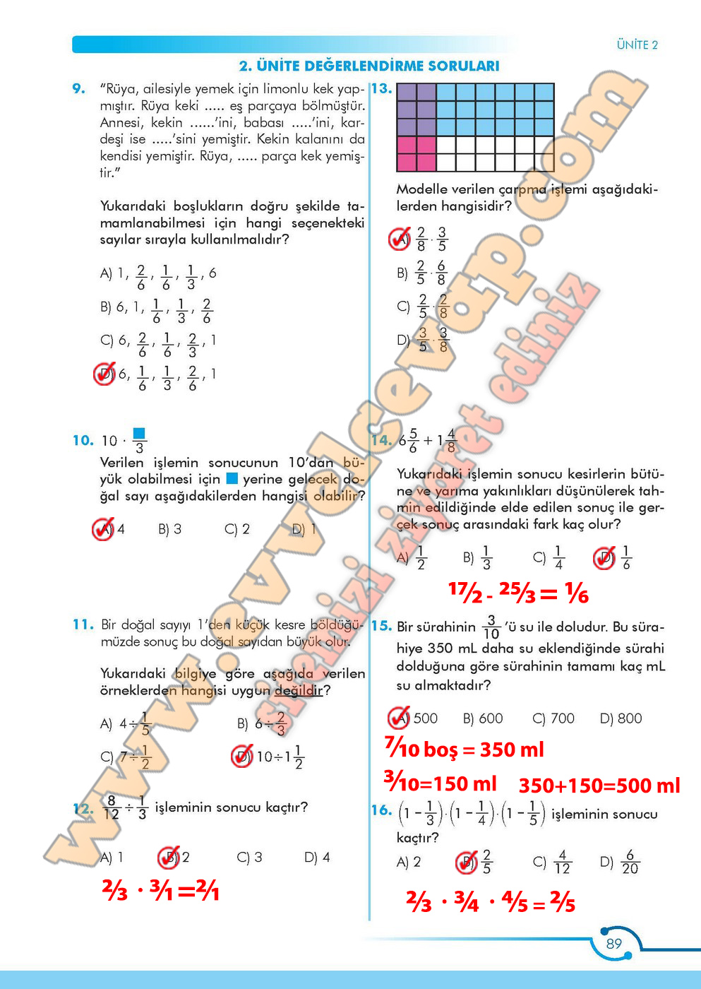 6. Sınıf Meb Yayınları Matematik Ders Kitabı Sayfa 89 Cevabı
