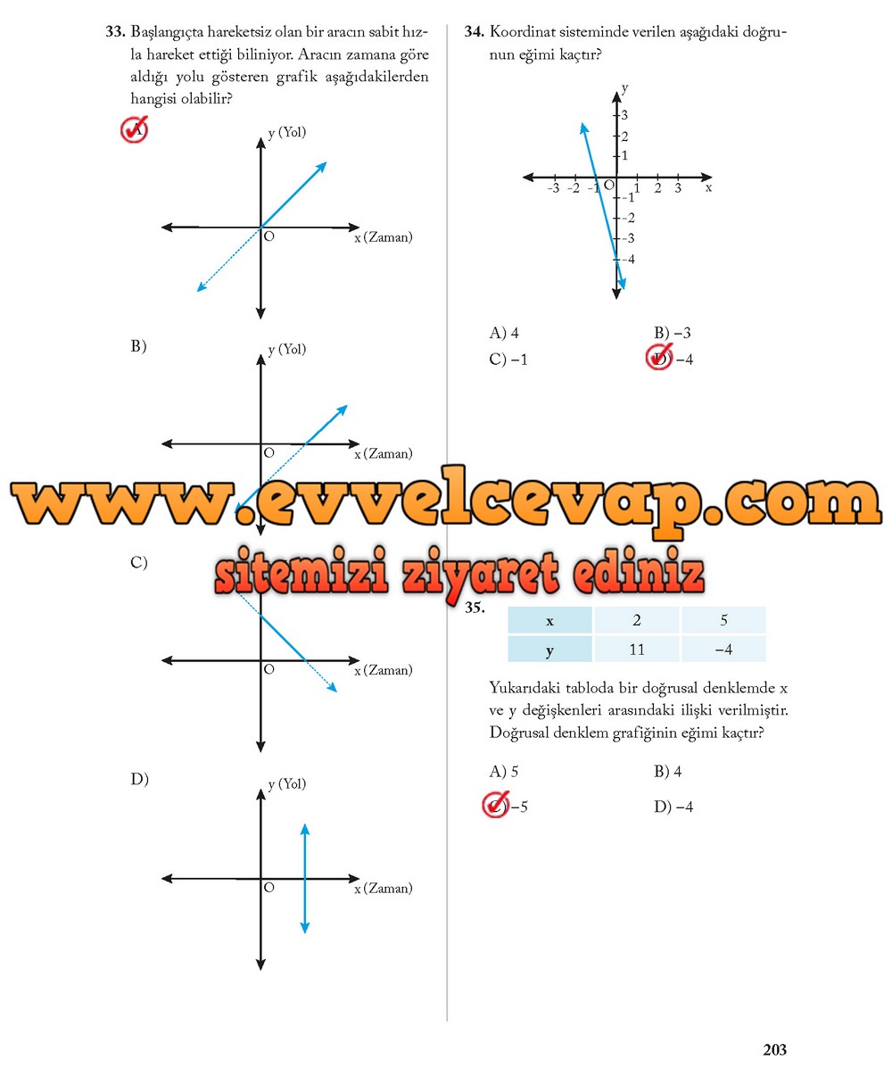 8. Sınıf Ekoyay Yayıncılık Matematik Ders Kitabı Sayfa 203 Cevabı