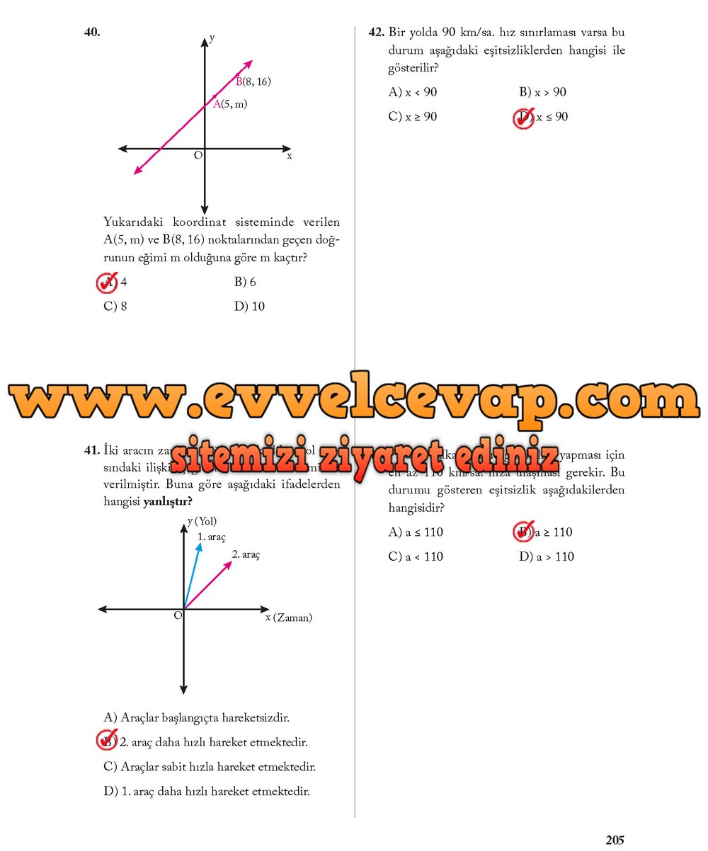 8. Sınıf Ekoyay Yayıncılık Matematik Ders Kitabı Sayfa 205 Cevabı