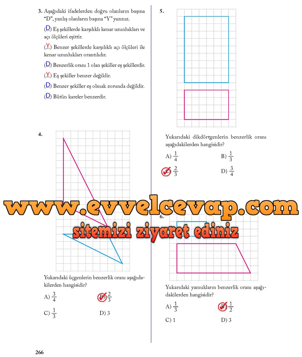 8. Sınıf Ekoyay Yayıncılık Matematik Ders Kitabı Sayfa 266 Cevabı
