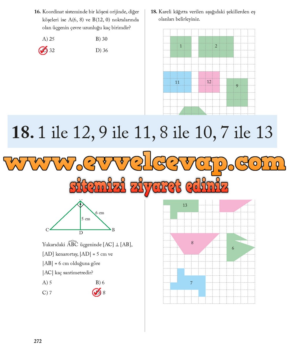 8. Sınıf Ekoyay Yayıncılık Matematik Ders Kitabı Sayfa 272 Cevabı