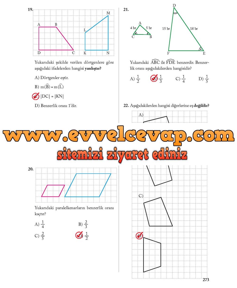 8. Sınıf Ekoyay Yayıncılık Matematik Ders Kitabı Sayfa 273 Cevabı