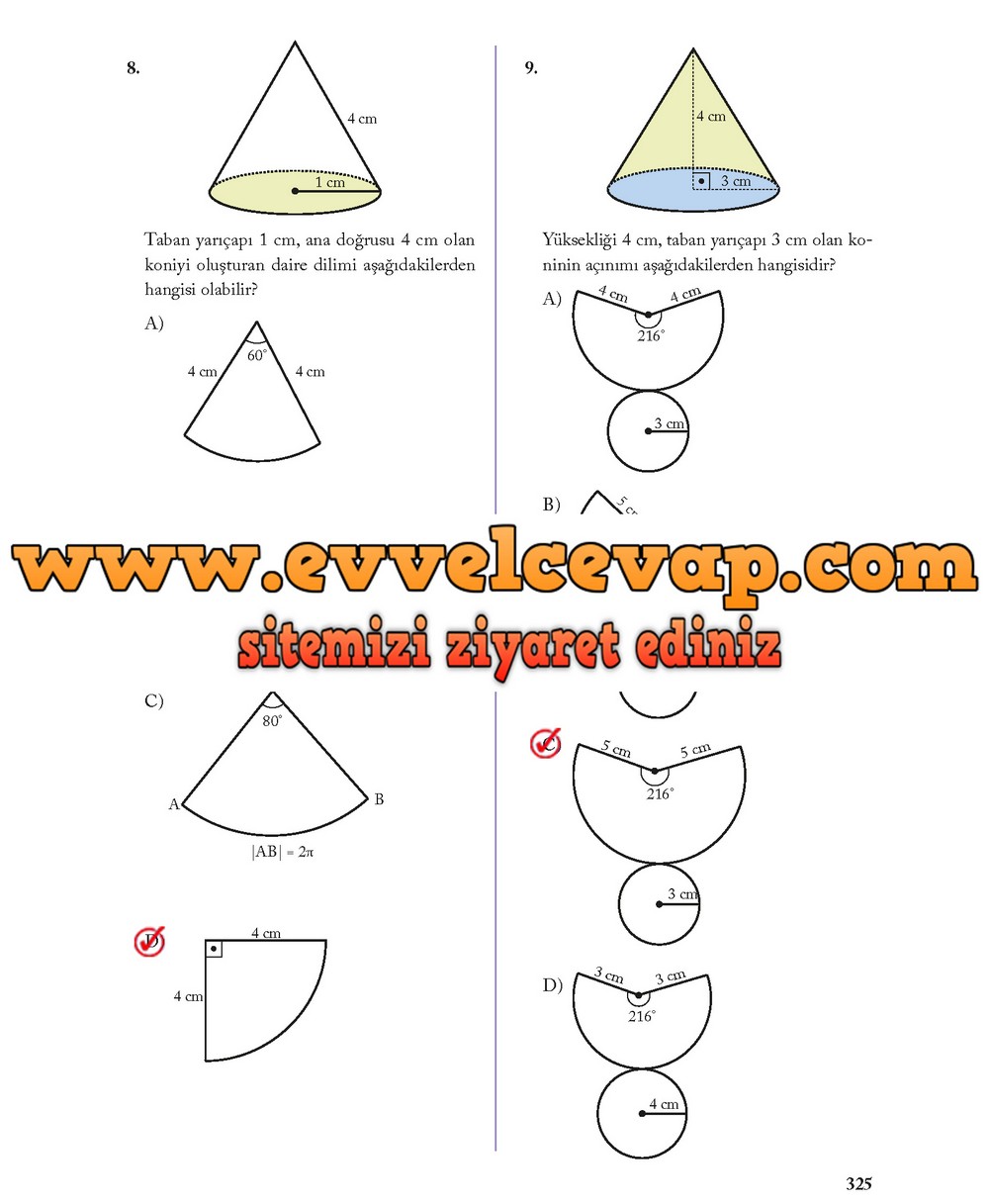 8. Sınıf Ekoyay Yayıncılık Matematik Ders Kitabı Sayfa 325 Cevabı