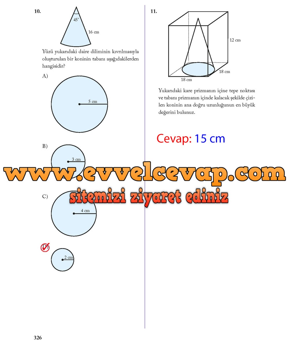 8. Sınıf Ekoyay Yayıncılık Matematik Ders Kitabı Sayfa 326 Cevabı