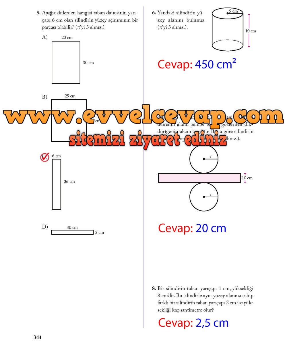 8. Sınıf Ekoyay Yayıncılık Matematik Ders Kitabı Sayfa 344 Cevabı