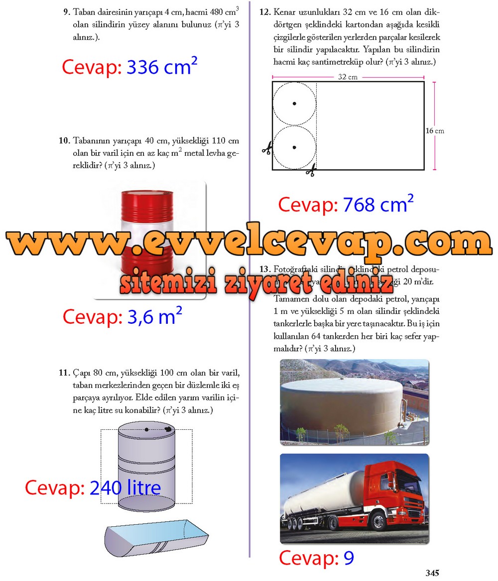 8. Sınıf Ekoyay Yayıncılık Matematik Ders Kitabı Sayfa 345 Cevabı