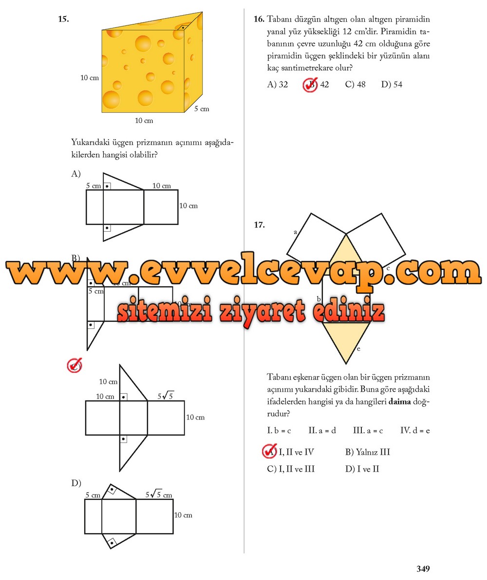 8. Sınıf Ekoyay Yayıncılık Matematik Ders Kitabı Sayfa 349 Cevabı