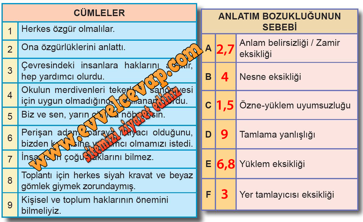8. Tema Hak ve Özgürlük Tema Sonu Değerlendirme Cevapları (8. Sınıf Türkçe)