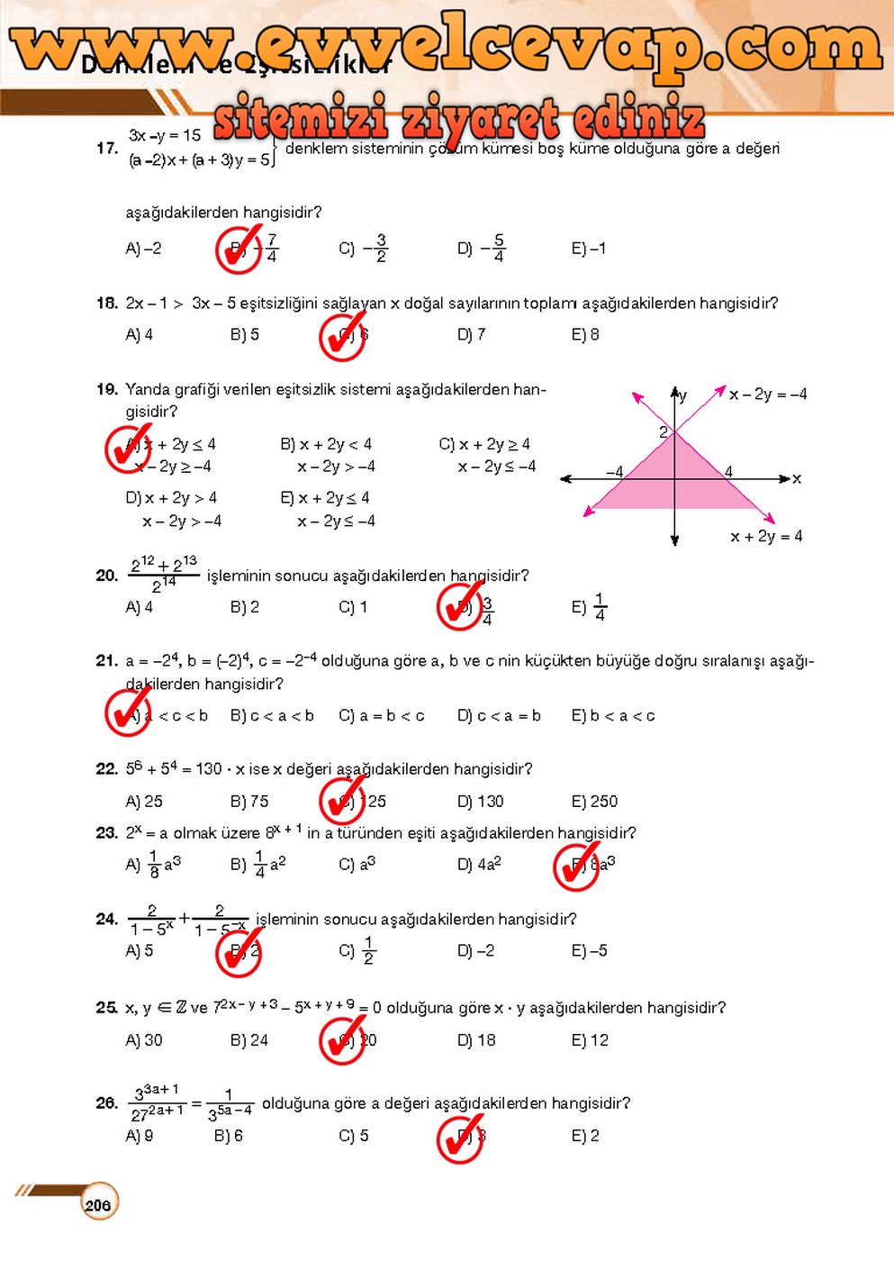 9. Sınıf Matematik Ders Kitabı Sayfa 206 Cevabı &Ouml;dev Yayınları