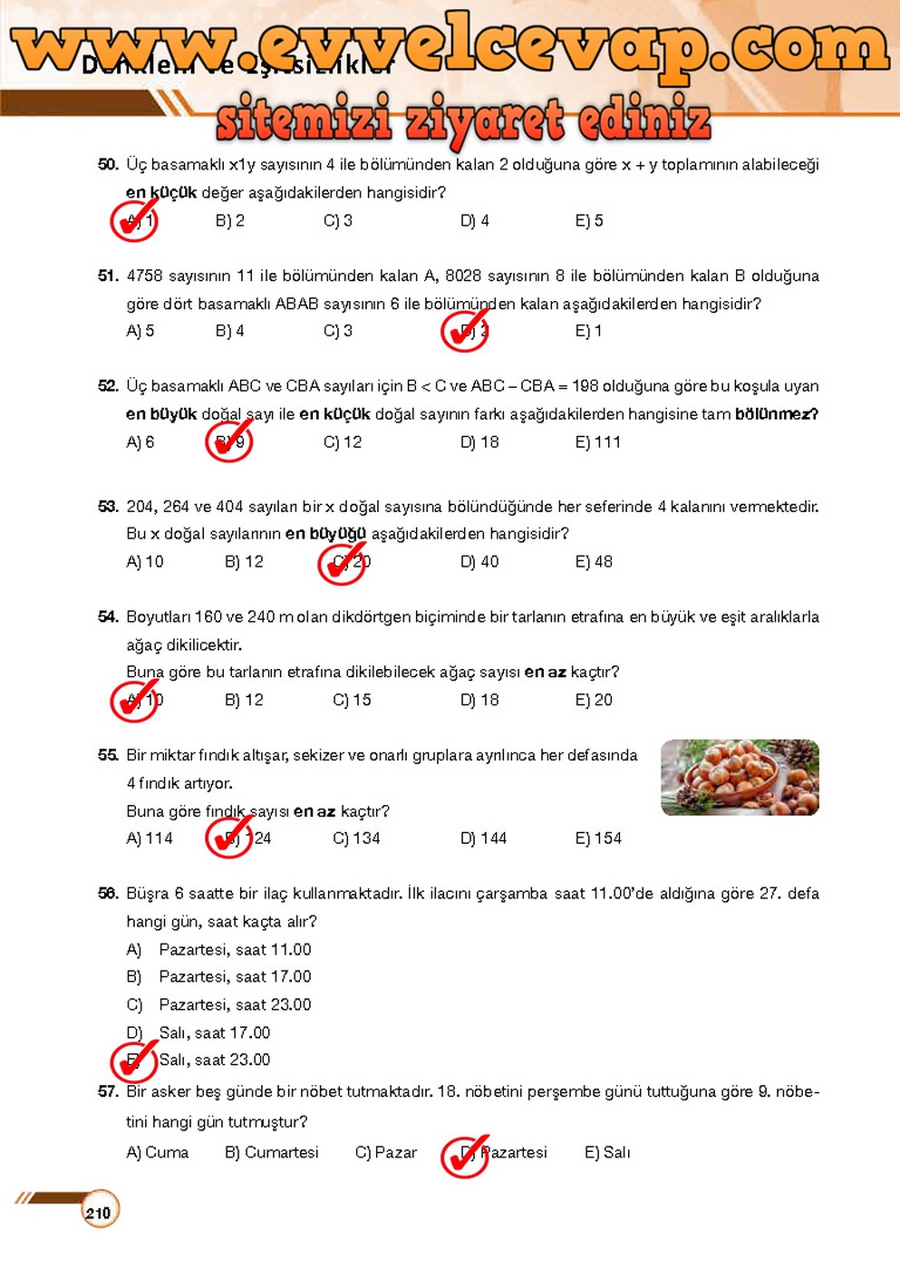 9. Sınıf Matematik Ders Kitabı Sayfa 210 Cevabı Ödev Yayınları
