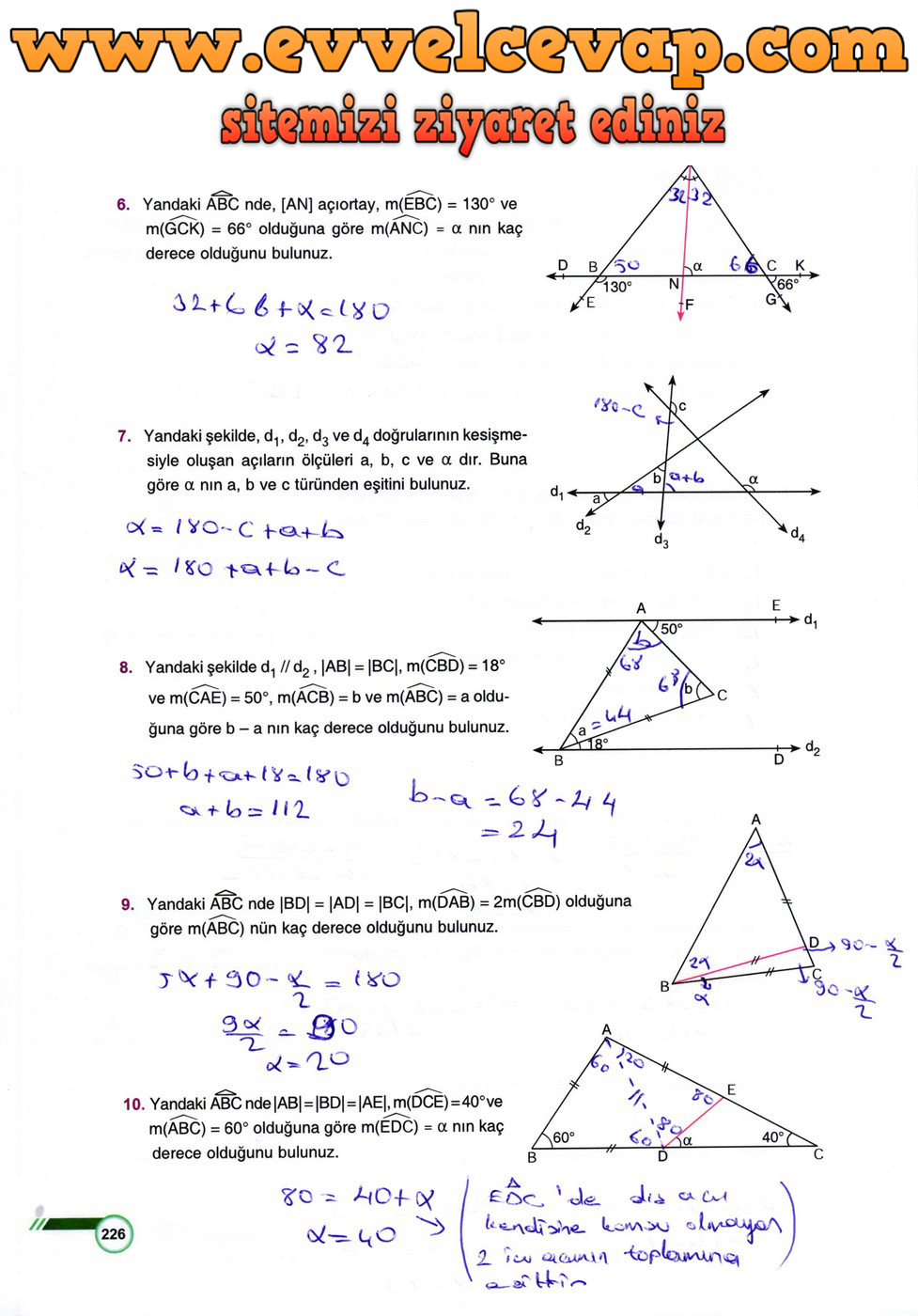 9. Sınıf Matematik Ders Kitabı Sayfa 226 Cevabı &Ouml;dev Yayınları