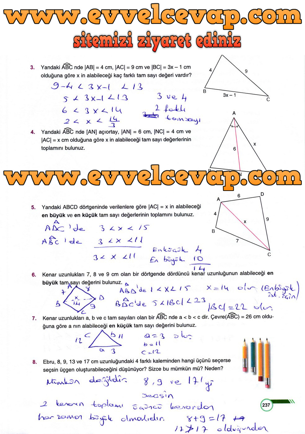 9. Sınıf Matematik Ders Kitabı Sayfa 237 Cevabı &Ouml;dev Yayınları
