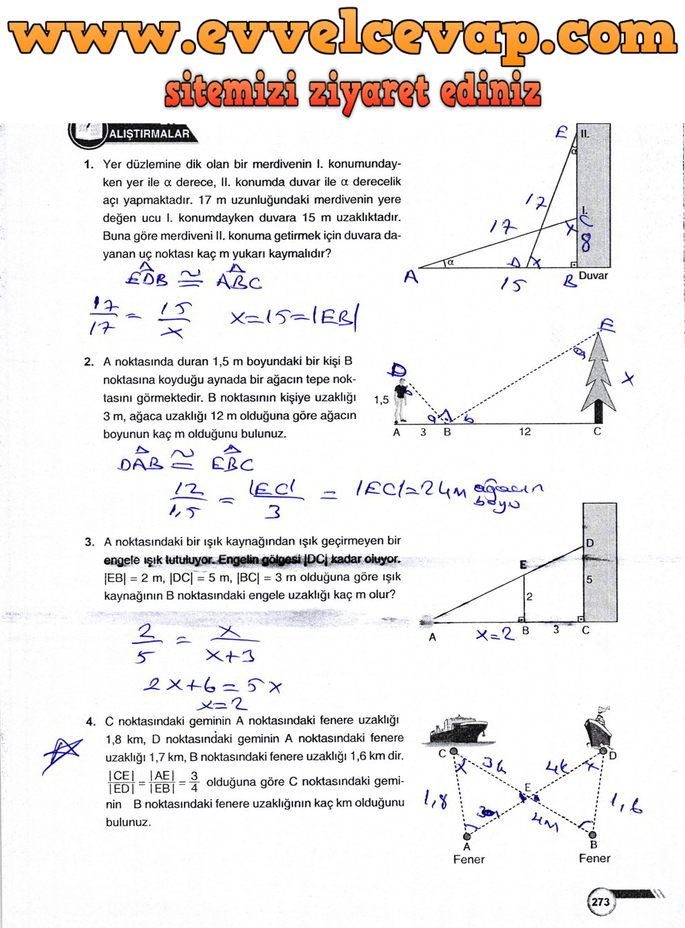 9. Sınıf Matematik Ders Kitabı Sayfa 273 Cevabı &Ouml;dev Yayınları