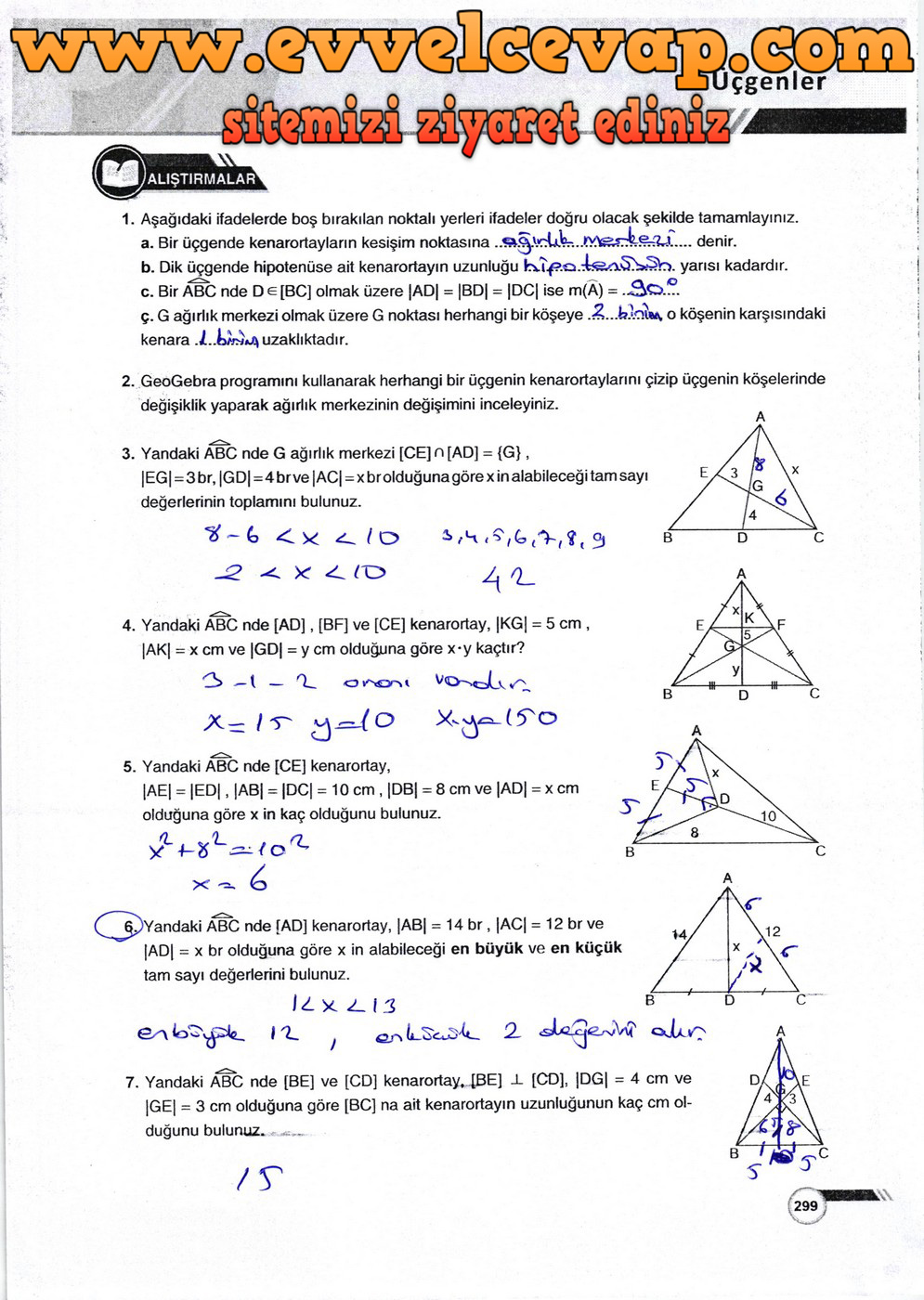 9. Sınıf Matematik Ders Kitabı Sayfa 299 Cevabı &Ouml;dev Yayınları