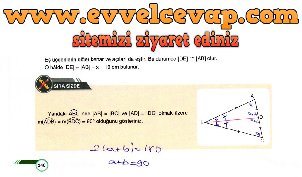 9. Sınıf Matematik Ders Kitabı Sayfa 240 Cevabı Ödev Yayınları