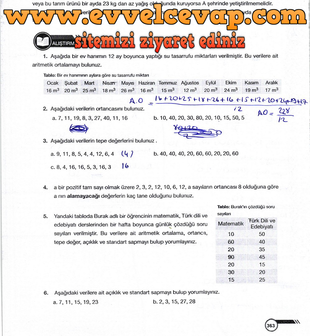9. Sınıf Ödev Yayınları Matematik Ders Kitabı Sayfa 363 Cevabı