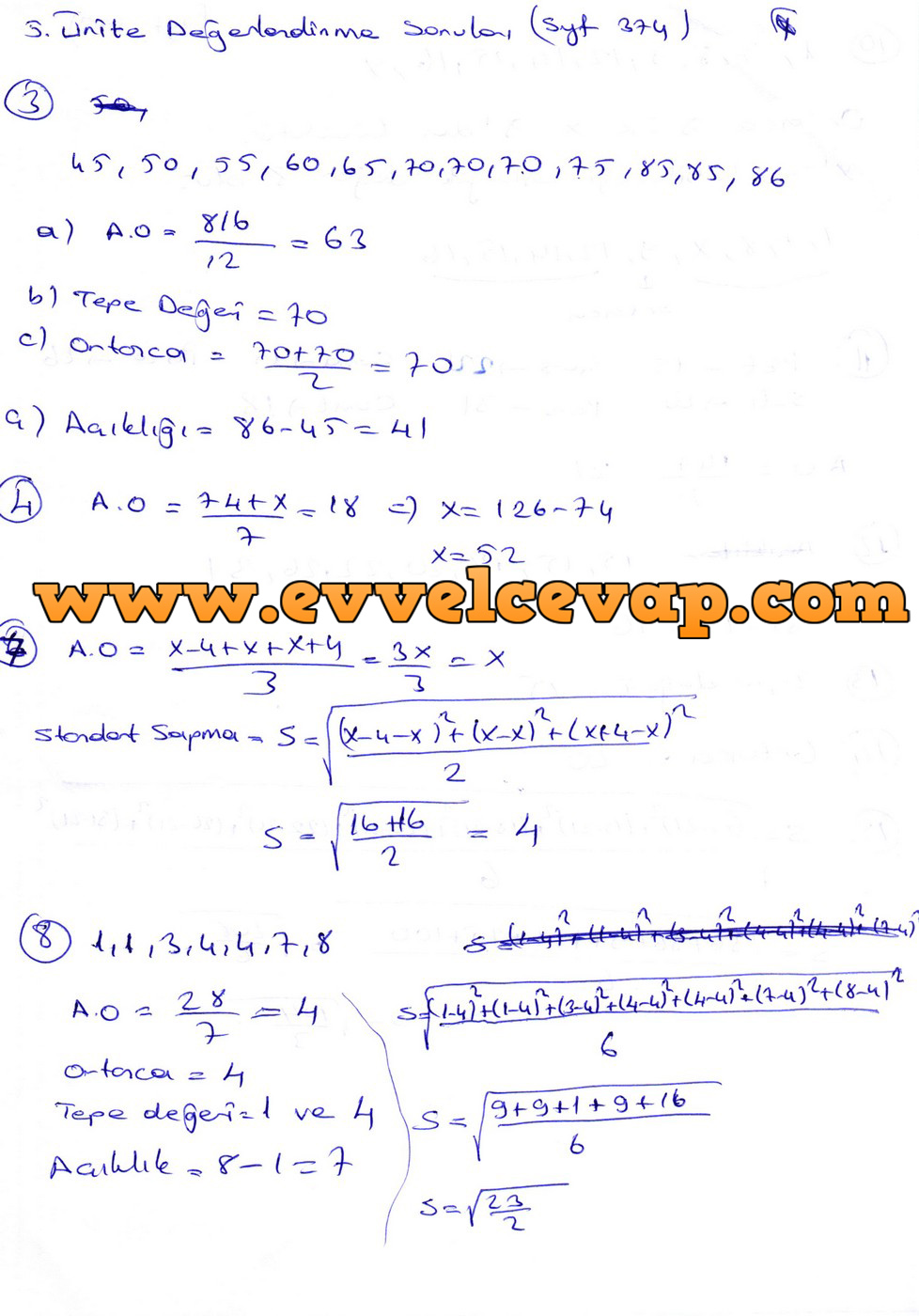 9. Sınıf Ödev Yayınları Matematik Ders Kitabı Sayfa 374