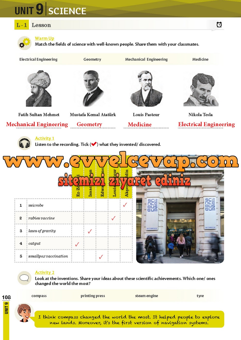 8. Sınıf Meb Yayınları İngilizce Ders Kitabı Sayfa 108 Cevabı